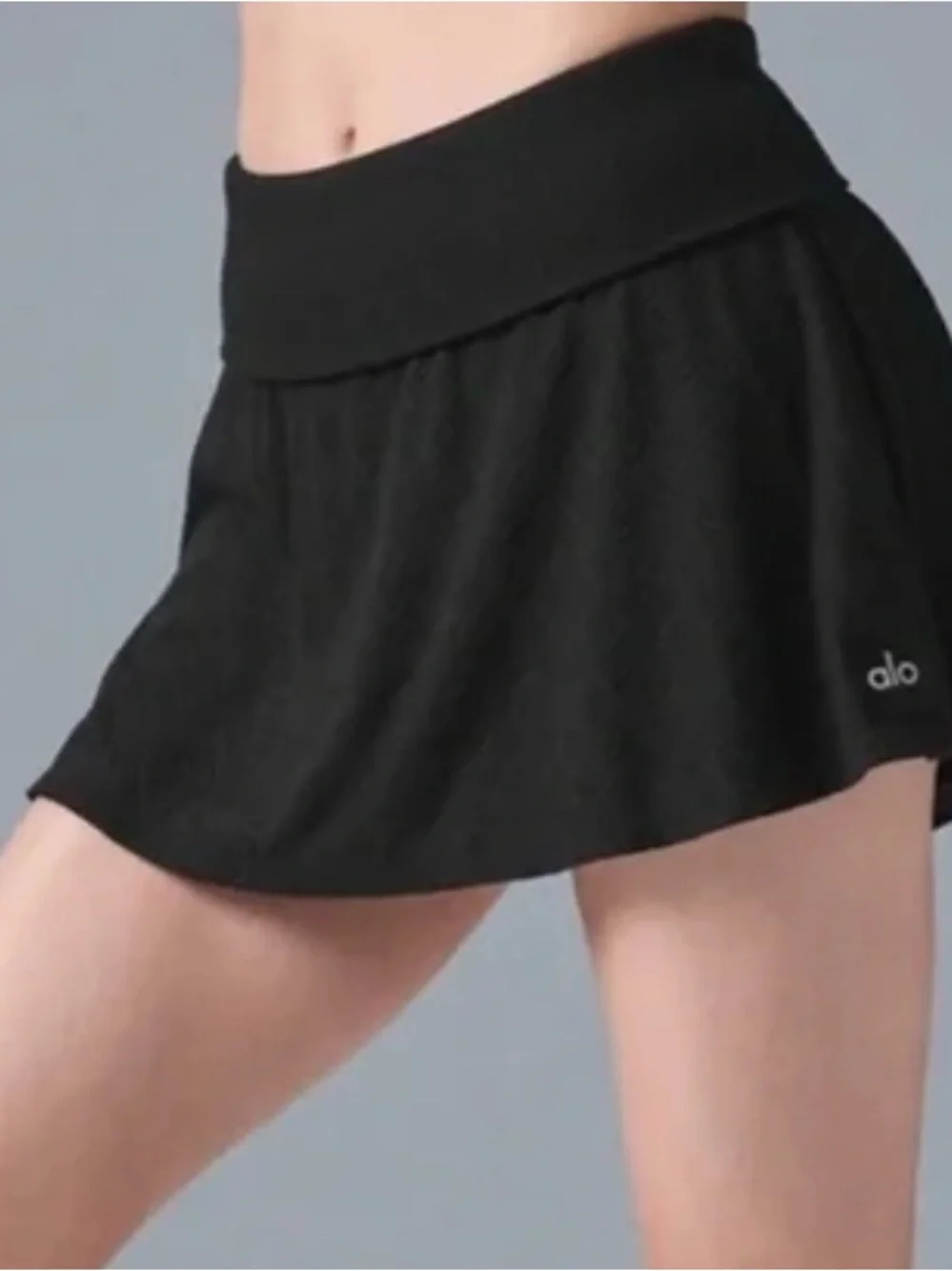 Alo Yoga Doubles Black Fold-Over Womens Skort Size Medium
